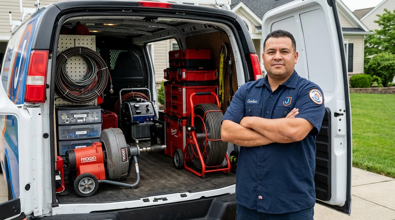 Professional drain cleaning equipment and Johns Plumbing LLC plumber in Solomons