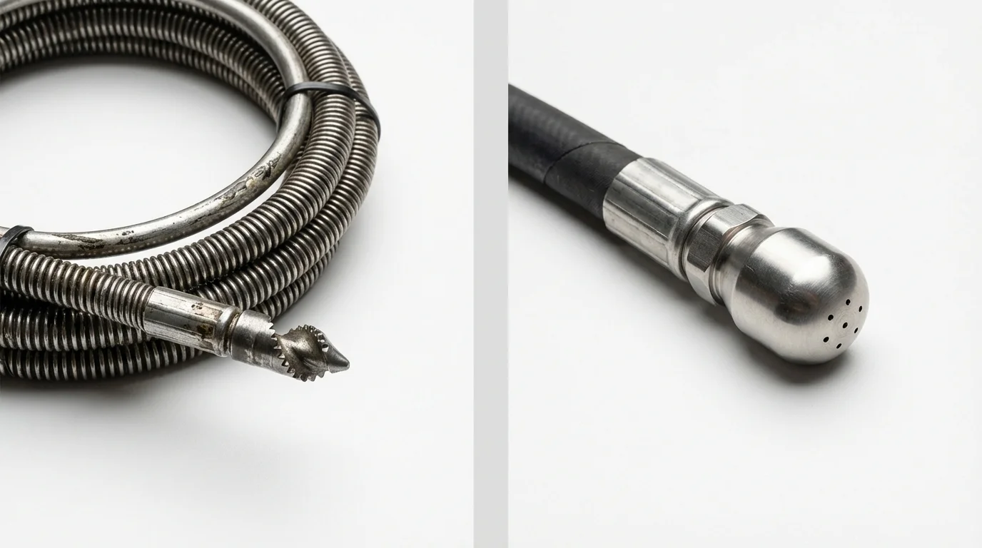 Drain snake cable and hydro jetting nozzle used for drain cleaning in Solomons, MD