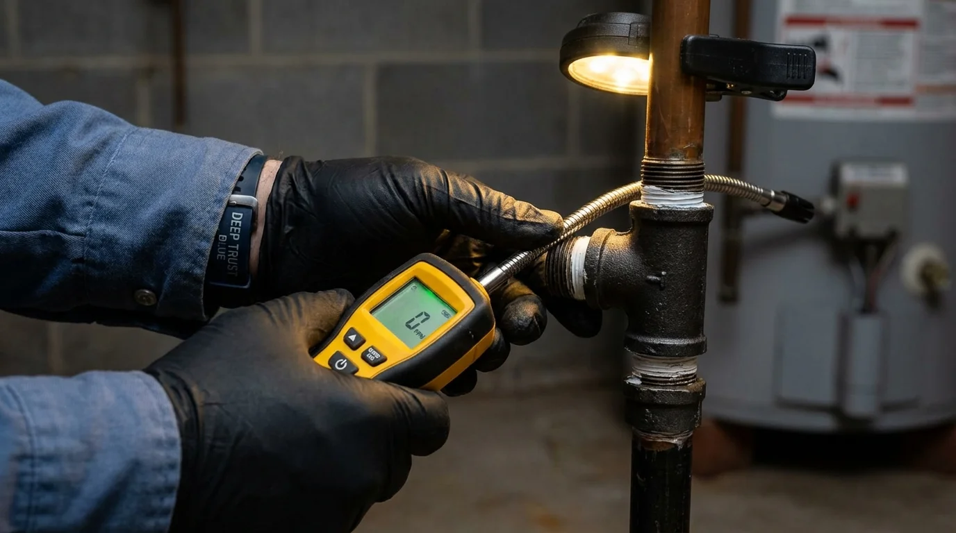 Gas leak detection with electronic sniffer by Johns Plumbing LLC in Solomons