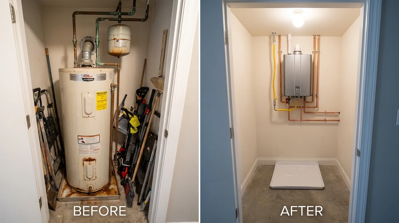 Tank water heater versus wall-mounted tankless unit comparison for Solomons, MD homeowners
