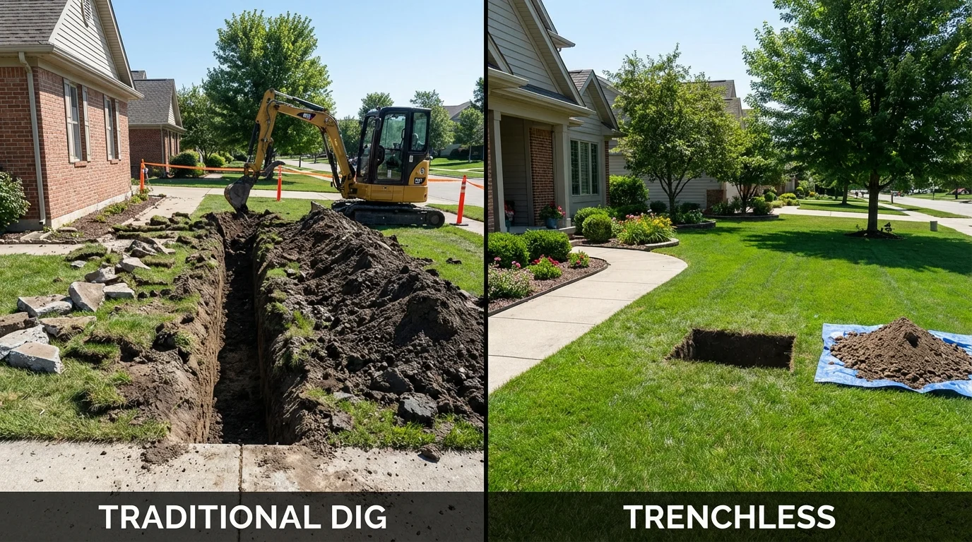 Trenchless sewer repair with minimal yard damage versus traditional excavation in Solomons, MD